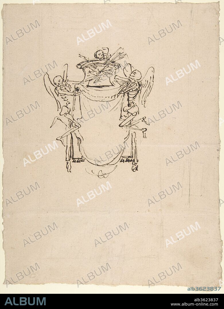 Sketches for a Wall Tomb with Skeletons. Artist: Gian Lorenzo Bernini (Italian, Naples 1598-1680 Rome). Dimensions: 11-1/2 x 8-13/16 in. (29.2 x 22.4 cm) maximum; irregular borders. Date: 1630-40.