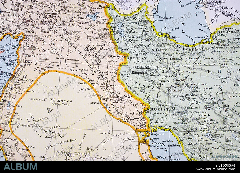 Partial map of Turkey Kurdistan Iraq Persia Middle East in 1890s From The Citizen's Atlas of the World published London circa 1899.