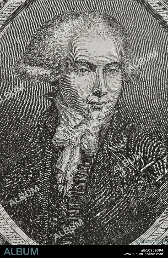 Marguerite-Elie Guadet (1758-1794). Político revolucionario francés. Líder girondino durante la Revolución Francesa. Presidente de la Convención Nacional (18 de octubre a 1 de noviembre de 1792). Murió guillotinado el 17 de junio de 1794. Retrato. Grabado. "Historia de la Revolución Francesa". Tomo I, 1876.