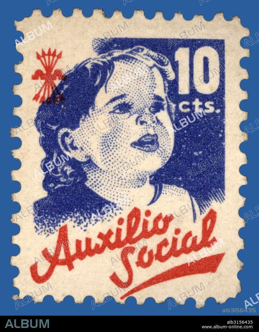 Sello de 10 céntimos de ayuda voluntaria al Auxilio social. Años 1940.