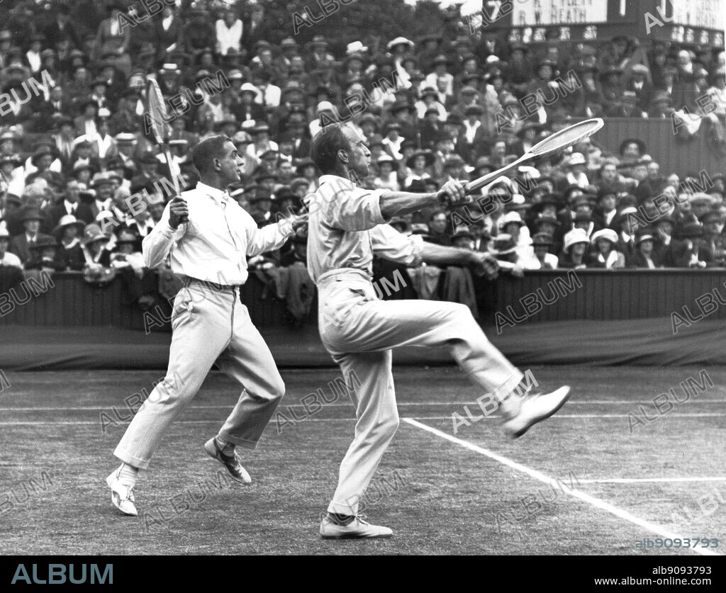 R Lycett and R W Heath playing F M B Fisher and M J G Ritchie in the fifth round of the 1919 Wimbledon Championships. The Encyclopedia of Tennis page 31.