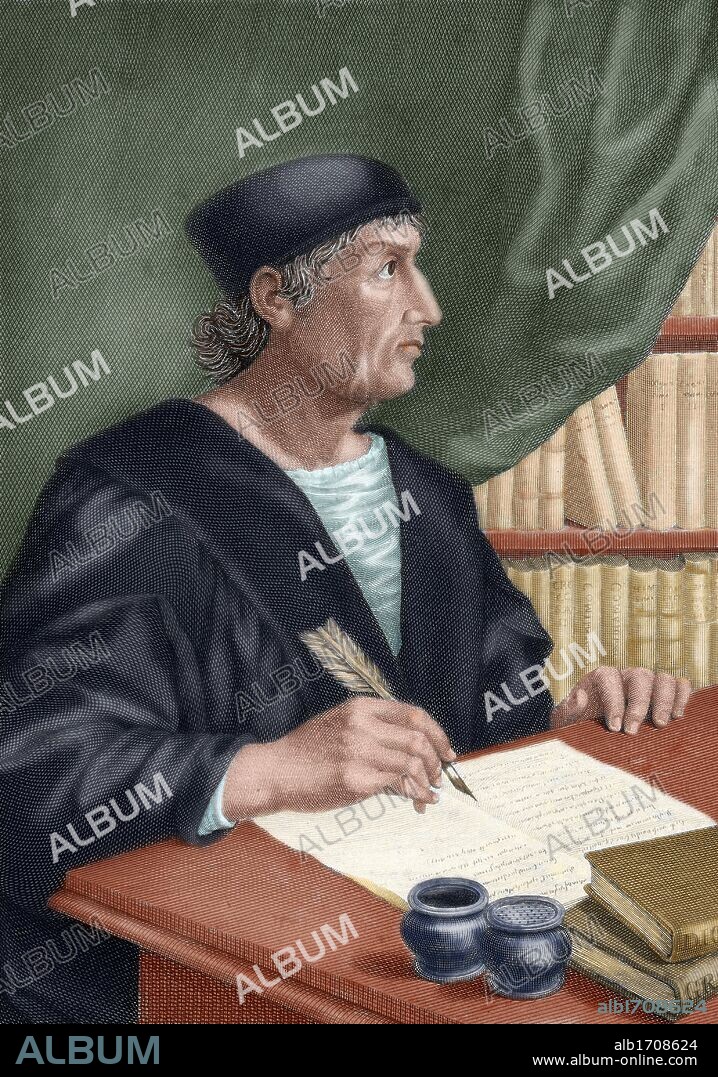 Nebrija, Elio Antonio de (1441-1522). Spanish Humanist. Colored engraving.