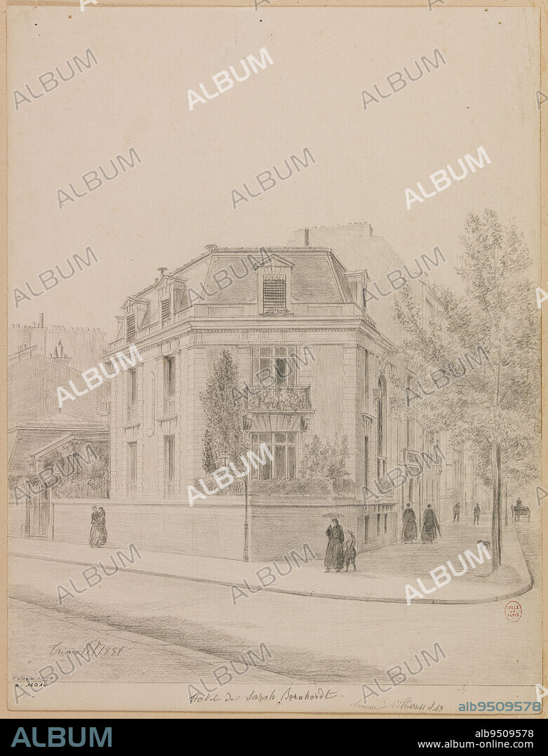 Hotel de Sarah Bernhardt, avenue de Villiers at the corner of rue Fortuny, 1881, Trimolet, Alphonse Louis Pierre, Draughtsman, In 1881, Drawing, Drawing, Height: 30.5 cm, Width: 23.1 cm.