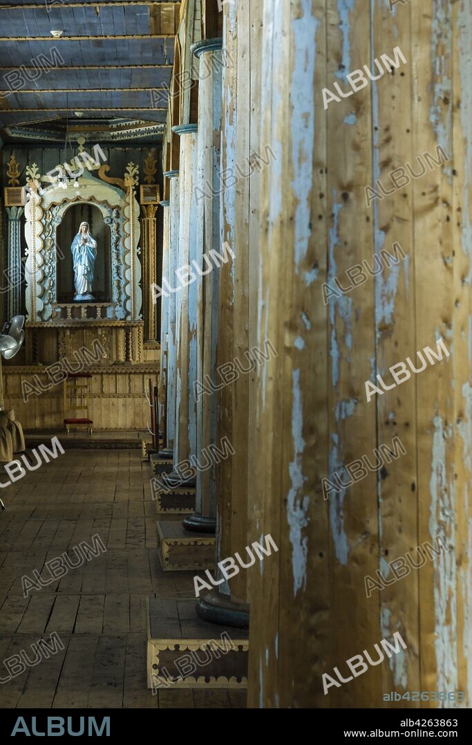 Iglesia Santa María de Loreto ,Achao, 1740, Monumento Nacional de Chile, Patrimonio de la Humanidad por la Unesco, archipiélago de Chiloé ,provincia de Chiloé ,región de Los Lagos,Patagonia, República de Chile,América del Sur.