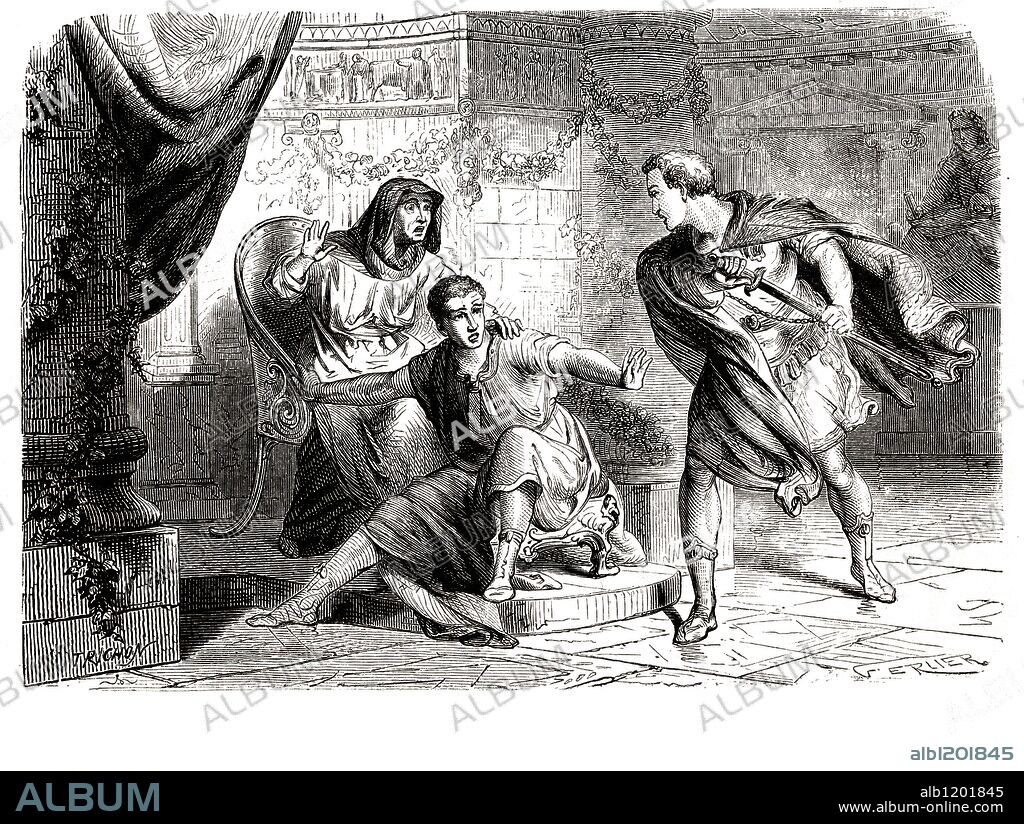 Marco Aurelio Antonino Basiano, llamado Caracalla (188-217). Emperador romano. Violento y sanguinario, mandó matar a su padre; murió asesinado por un soldado víctima de una conspiración de su propio ejército. Grabado de 1866.