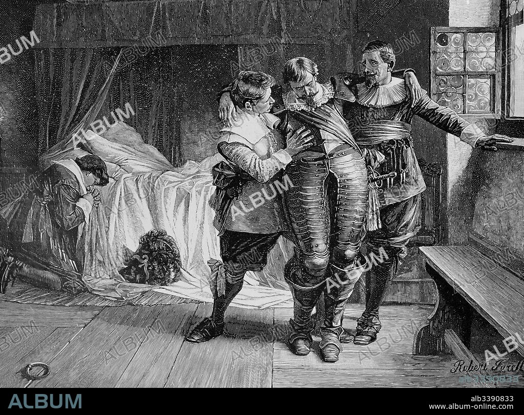 Ernst Graf von Mansfeld, 1580 - November 29, 1626, was a German general in the early years of the Thirty Years' War, here his death, Historical, digitally restored reproduction of an original from the 19th century.