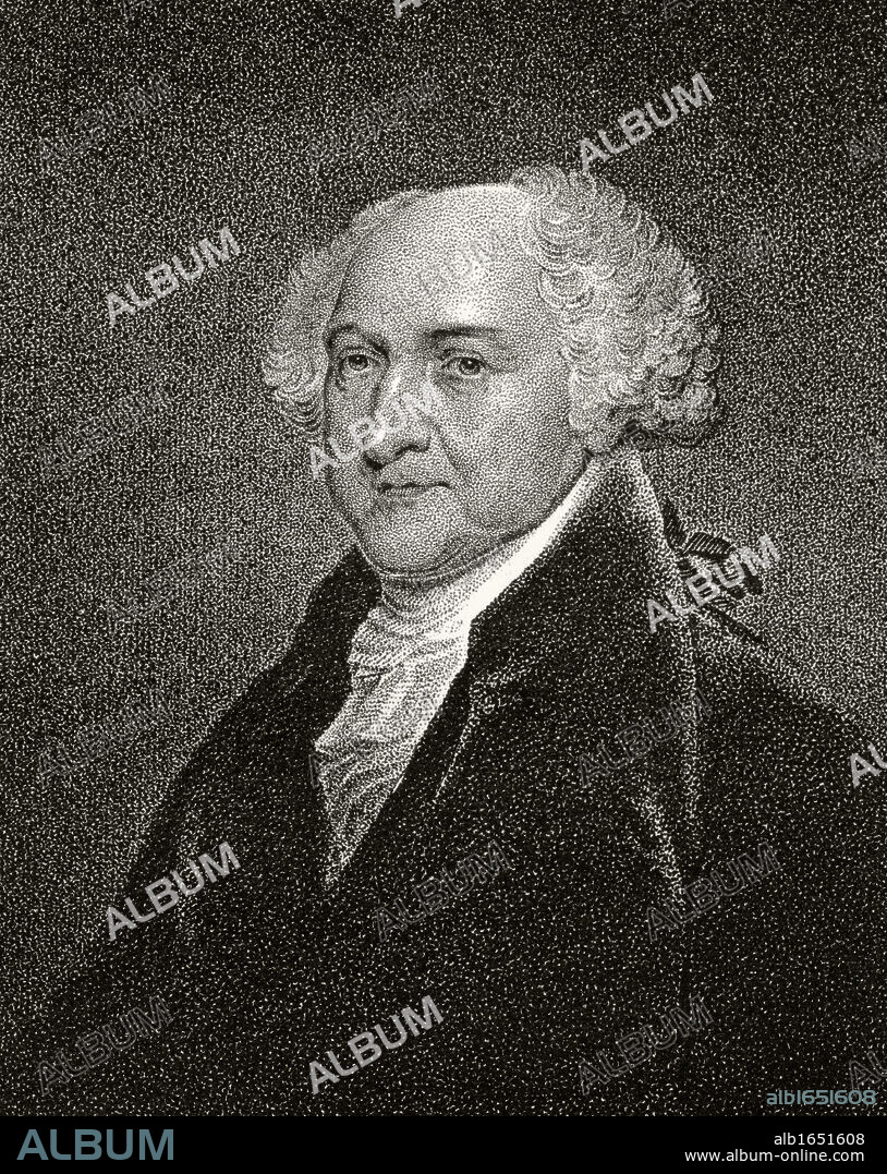 John Adams 1735-4 to 1826 Second president of America American statesman and Founding Father A signatory of Declaration of Independence 19th century engraving by J B Longacre from a painting by Otis after Stuart.