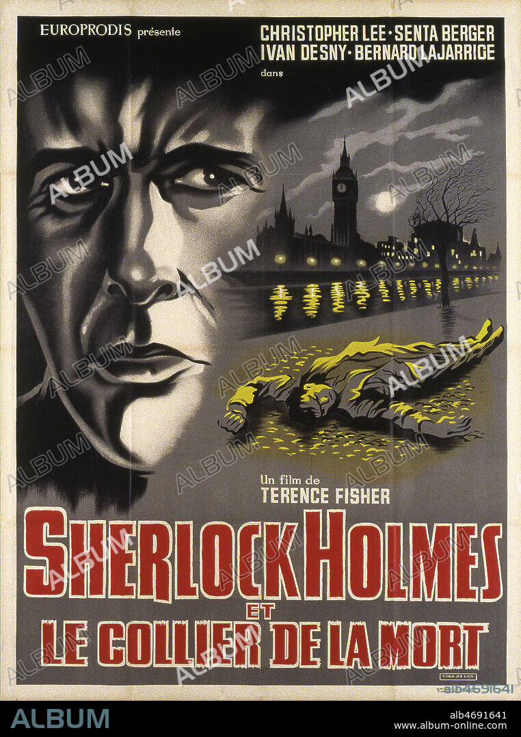 'Sherlock Holmes et le collier de la mort' Affiche du film realise en 1962 par Terence FISHER (1904-1980) d'apres le roman de Conan DOYLE (1859-1930) avec Christopher LEE (ne en 1922). Credit : Coll. Perron/KHARBINE-TAPABOR.