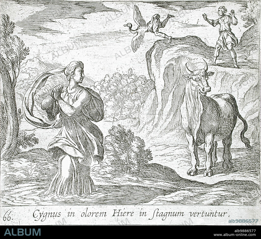 ANTONIO TEMPESTA y WILHELM JANSON. Cycnus and Hyrie, published 1606. From The Metamorphoses of Ovid, pl. 66.