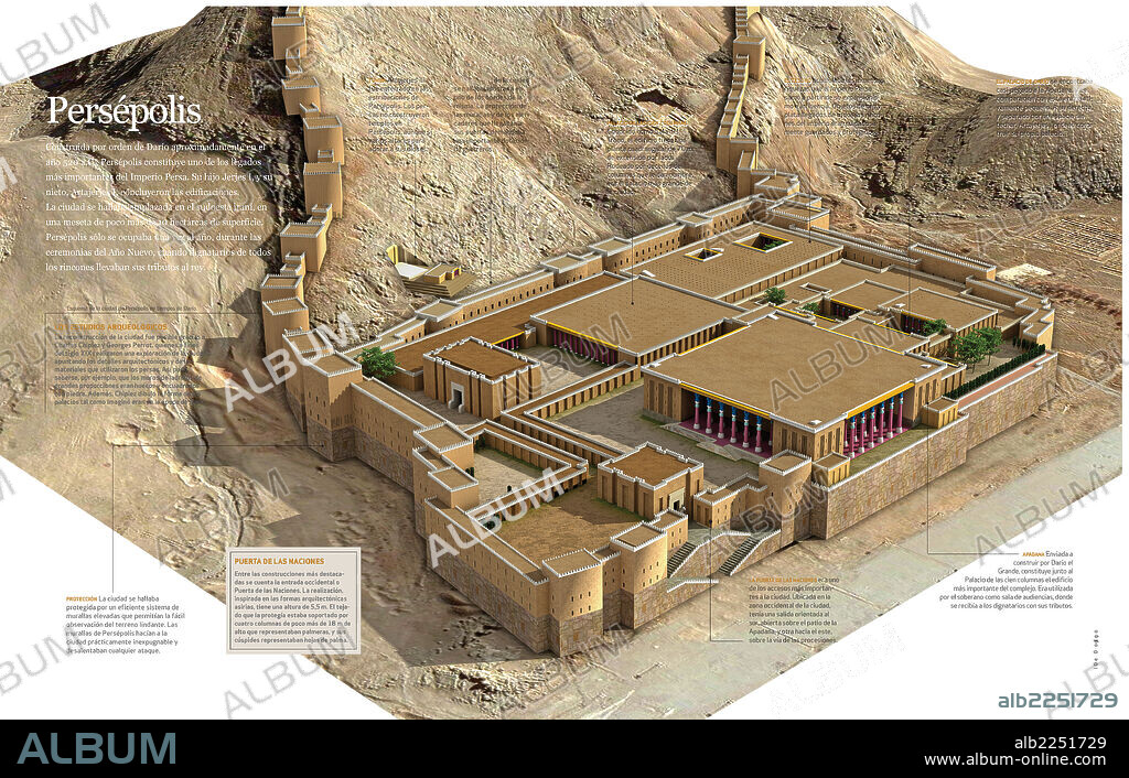 PERSEPOLIS. Infographics on the city of Persepolis, constructed in various phases during 520 B.C. in present Iran and one of the most important legacies of Persian Empire.