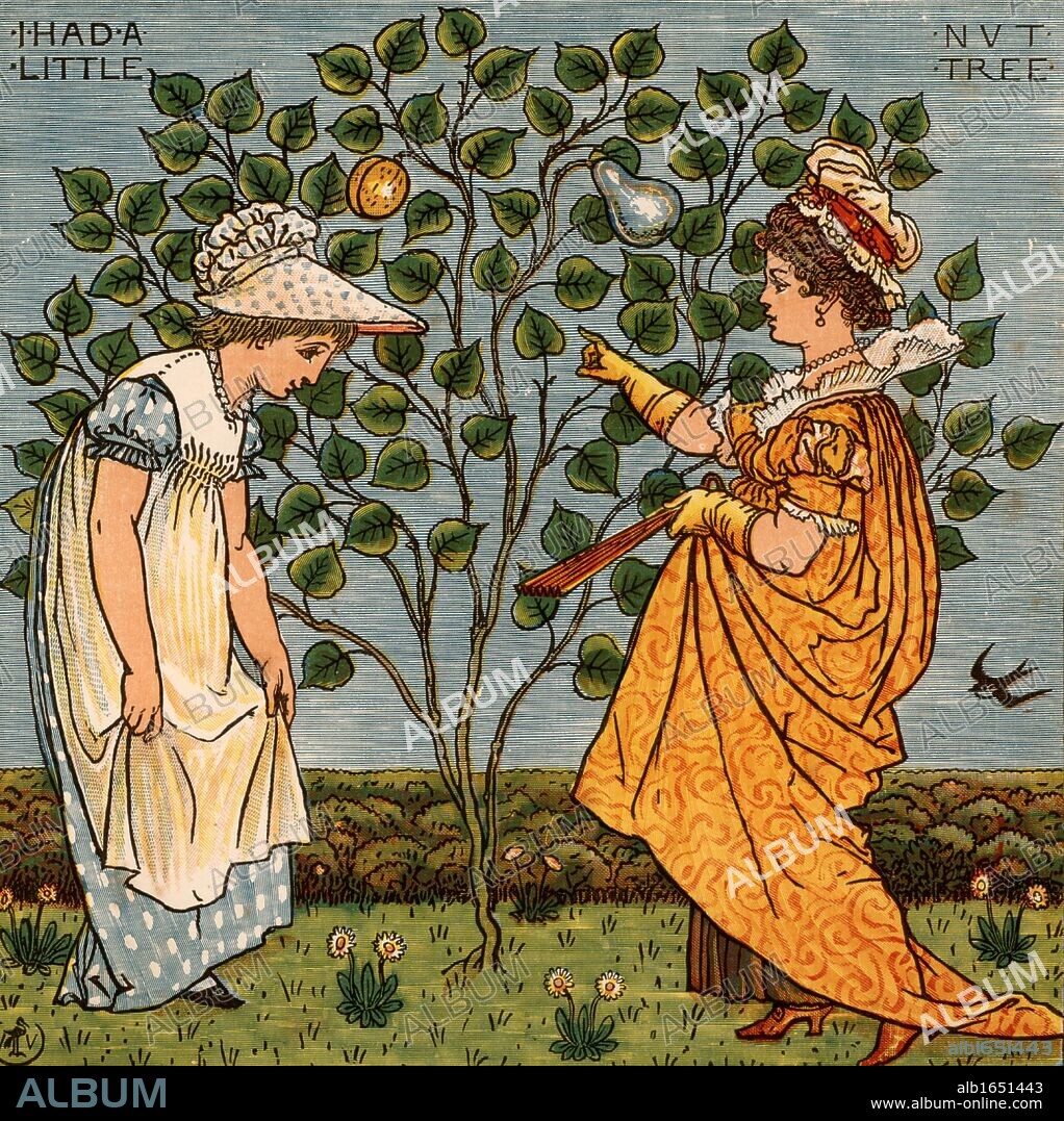 I had a little nut tree and nothing would it bear. Illustration by the English artist  Walter Crane (1845-1915) for a book of nursery rhymes "Sing a Song of Sixpence"  (London, 1866). Colour-printed wood engraving.  (Photo by: Universal History Archive/UIG via Getty Images).