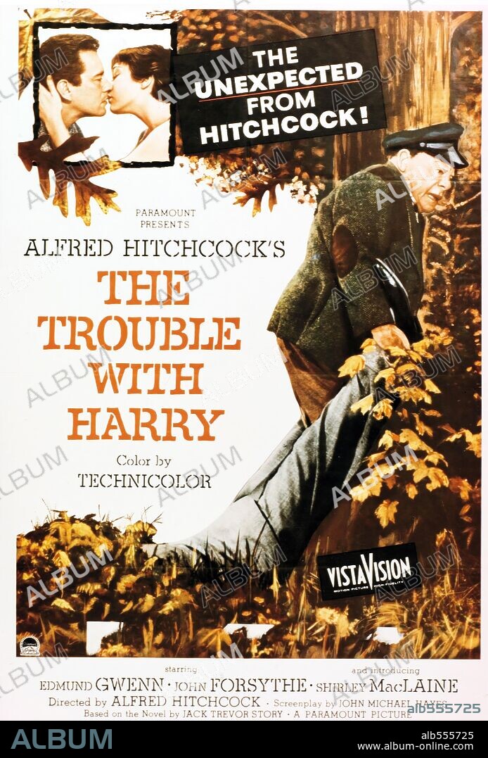 Poster of THE TROUBLE WITH HARRY, 1955, directed by ALFRED HITCHCOCK. Copyright Alfred J. Hitchcock Productions.