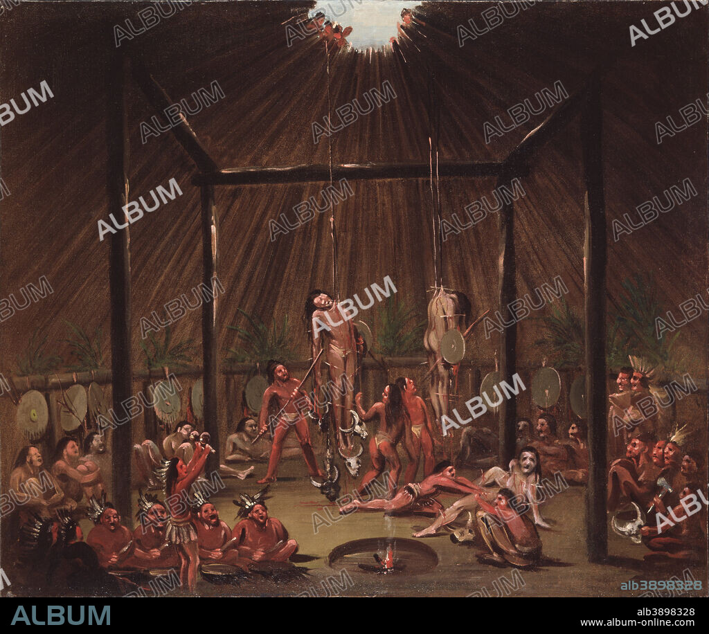 GEORGE CATLIN. The Cutting Scene, Mandan O-kee-pa Ceremony. Date/Period: 1832. Painting. Oil on canvas. Height: 581.02 mm (22.87 in); Width: 698.50 mm (27.50 in).