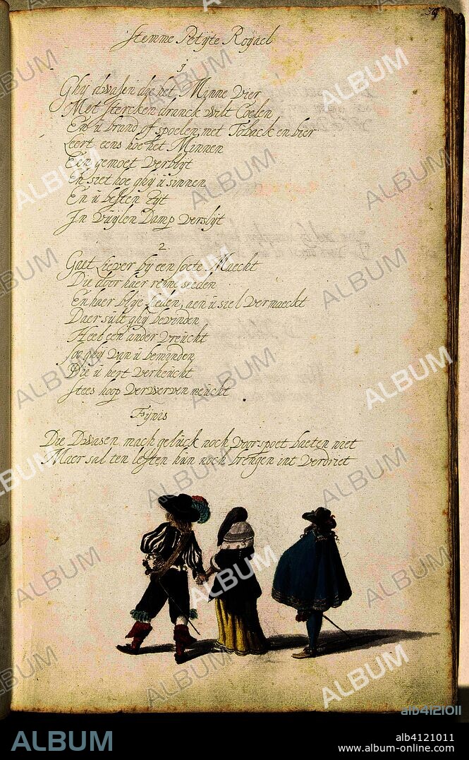 Soldier, lady and gentleman, from behind. Artist: Gesina ter Borch. Draughtsman: Gesina ter Borch. Dating: c. 1653 - c. 1654. Place: Zwolle. Measurements: h 313 mm × w 204 mm.