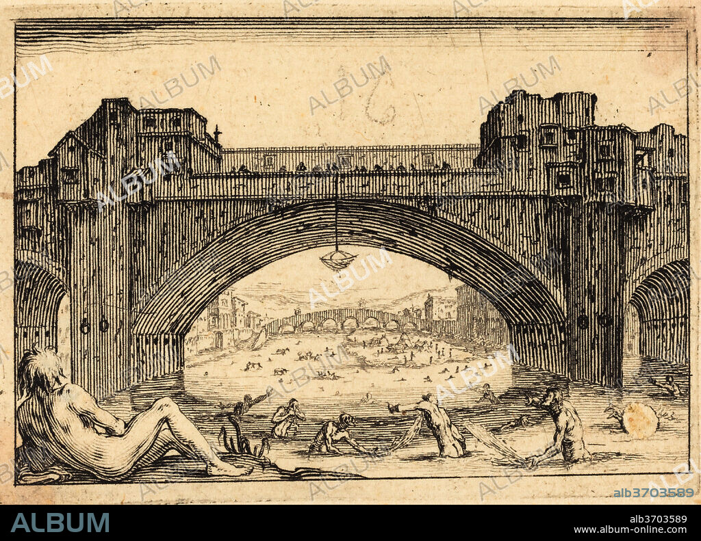 JACQUES CALLOT. Ponte Vecchio, Florence. Dated: c. 1617. Medium: etching.