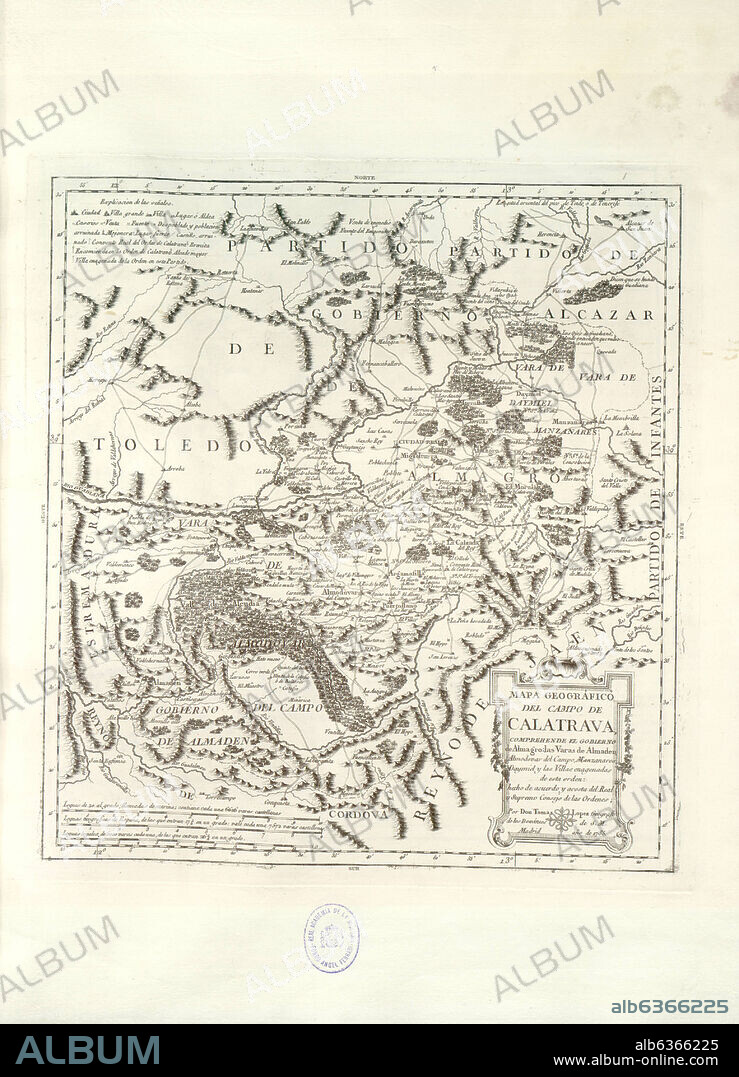 LOPEZ TOMAS. MAPA GEOGRAFICO DEL CAMPO DE CALATRAVA, COMPREHENDE EL GOBIERNO DE ALMAGRO, LAS VARAS DE ALMADEN, ALMODOVAR DEL CAMPO, MANZANARES, DAYMIEL, 1785.