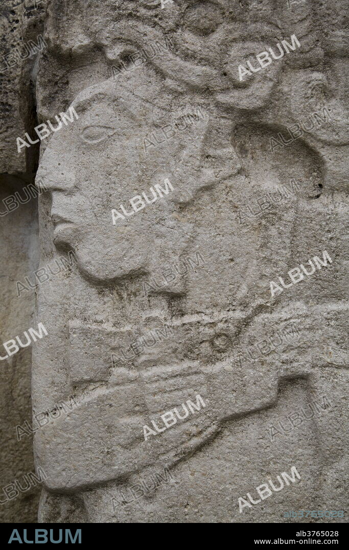 Stone carving of Pacal the Great, Palenque ruler from 615 AD to 683 AD, Palace, Palenque Archaeological Zone, UNESCO World Heritage Site, Chiapas, Mexico, North America.