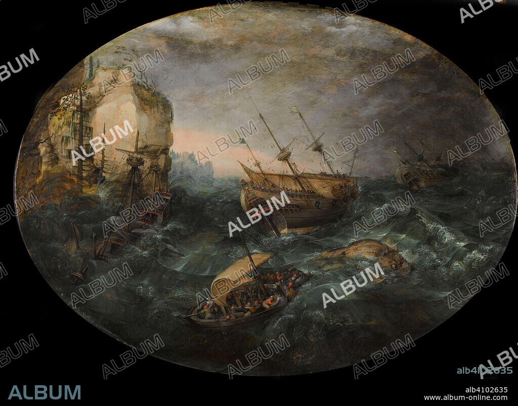 ADAM WILLAERTS. Shipwreck off a Rocky Coast. Schipbreuk op een rotsachtige kust. Dating: 1614. Measurements: support: h 64.5 cm × w 85.2 cm.