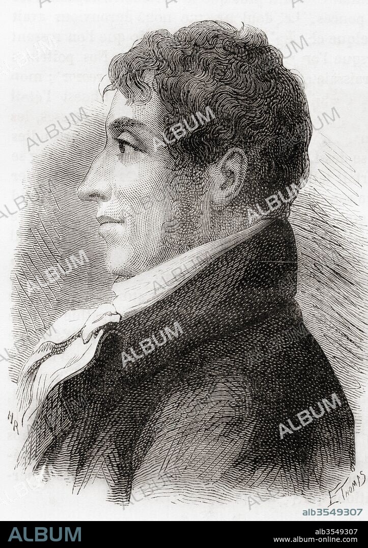 Étienne-Gaspard Robert, 1763–1837, aka stage name of "Robertson". Prominent Belgian physicist, stage magician, influential developer of phantasmagoria, physics lecturer and keen balloonist. From Les Merveilles de la Science, published c.1870.