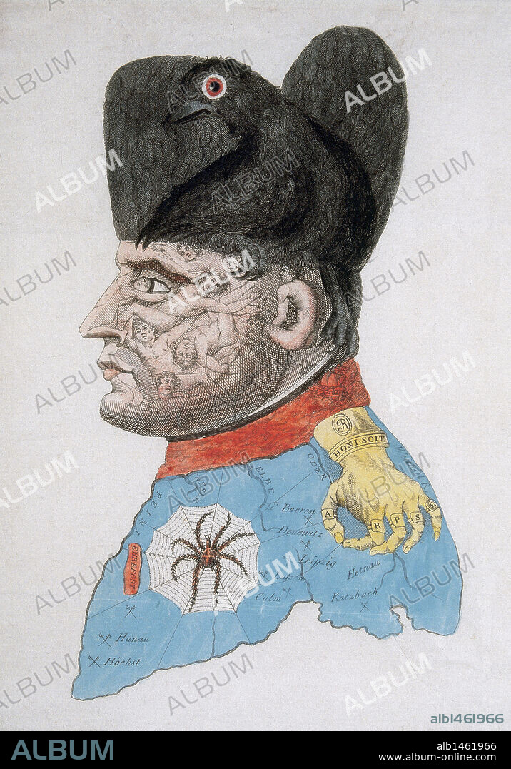 RETRATO SATIRICO DE NAPOLEON, emperador de los franceses entre 1804 y 1815. Cobre, aguafuerte. Colección Arteclio. Pamplona. Museo Municipal. Madrid. España.