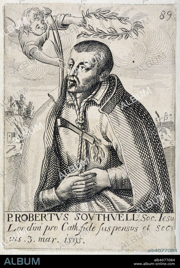 Robert Southwell. St. Peters complaint. And Saint Mary Magdalens fun. London, 1636. Robert Southwell (1561-95). English poet, Jesuit and Catholic Martyr. Portrait.  Image taken from St. Peters complaint. And Saint Mary Magdalens funerall teares. With sundry other selected, and deuout poems. By R.S. of the Society of Jesus.  Originally published/produced in London, 1636. . Source: C.118.b.14, frontispiece. Language: English.