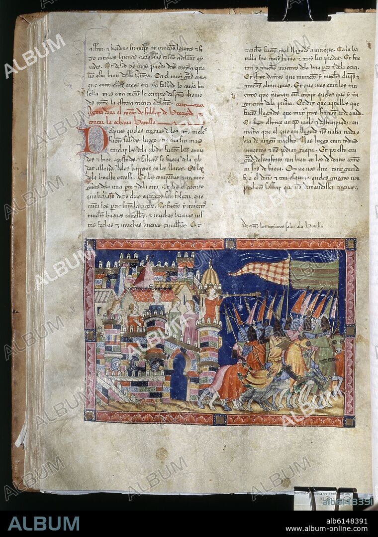 LA CRONICA TROYANA DE ALFONSO XI -  TROYANOS A LA BATALLA - MSHI6 F86V - MANUSCRITO MEDIEVAL - 1350.