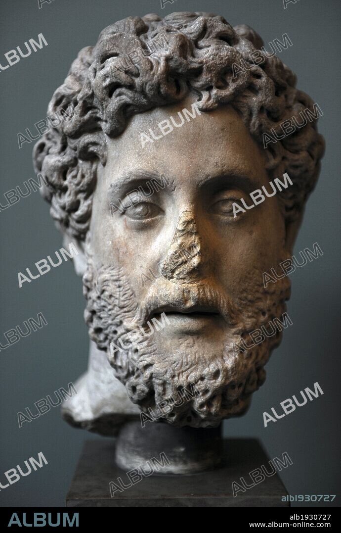 Commodus (161-192). Roman Emperor from 180 to 192. He also ruled as co-emperor with his father Marcus Aurelius from 177 until his father's death in 180. Bust. Marble. 191-192 A.D. Carlsberg Glyptotek Museum. Copenhagen. Denmark.