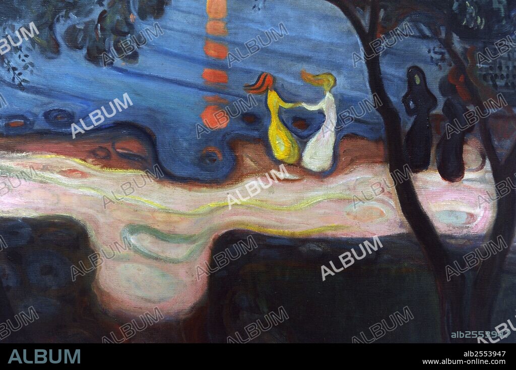 ARTE SIGLO XIX. NORUEGA. EDVARD MUNCH (1863-1944). Pintor y grabador noruego de la corriente expresionista. "Bailando en una orilla", 1900. Oleo sobre lienzo. Galería Nacional de Praga. República Checa.