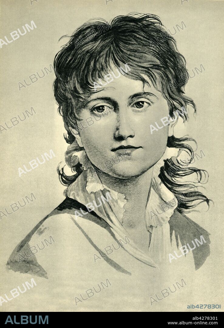 JOHANN GOTTFRIED SCHADOW. Head of a young woman, 1804, (1943). Portrait of an elder sister of Marianne Schlegel. Drawing in the Akademie der Künste, Berlin. From "Europäische Handzeichnungen", (Five Hundred Years of European Drawings), by Bernhard Degenhart. [Atlantis-Verlag Berlin, Zürich, 1943].