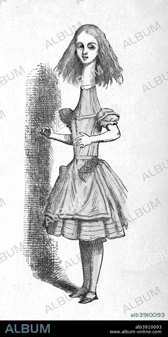 'Alice with a long neck', 1889. Lewis Carroll's (1832-1898) 'Alice in Wonderland' as illustrated by John Tenniel (1820-1914). From Alice's Adventures in Wonderland by Lewis Carroll. [Macmillan & Co., New York, 1889].