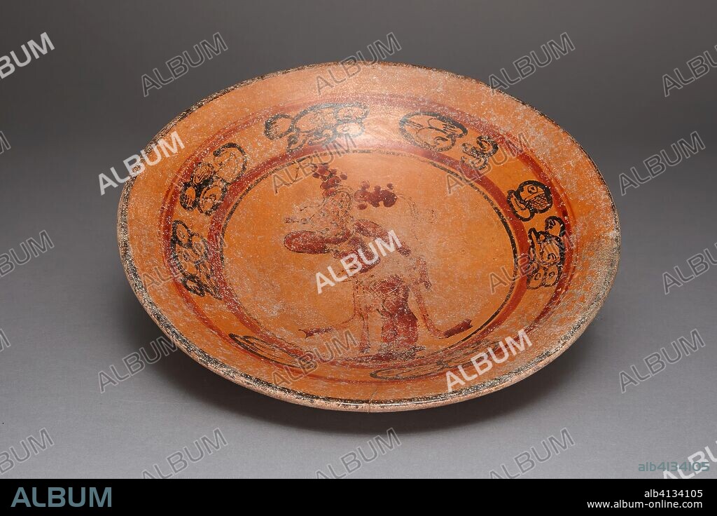 Plate Depicting a Dancing Figure. Late Classic Maya; Possibly Petén region, Guatemala. Date: 600 AD-800 AD. Dimensions: Diam. 27.9 cm (11 in.). Ceramic and pigment. Origin: Guatemala.