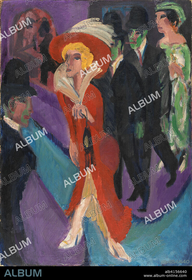 Ernst Ludwig Kirchner (Aschaffenburg, 1880-Frauenkirch, 1938). Calle con buscona de rojo (1914 - 1925). Óleo sobre lienzo. 125 x 90,5 cm.