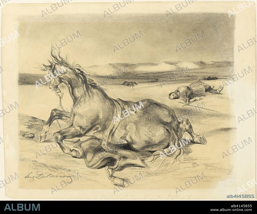 EUGENE DELACROIX. Fallen Horse and Dead Knight. Eugène Delacroix; French, 1798-1863. Date: 1817-1829. Dimensions: 249 × 317 mm. Graphite, with touches of stumping, on cream wove paper. Origin: France.