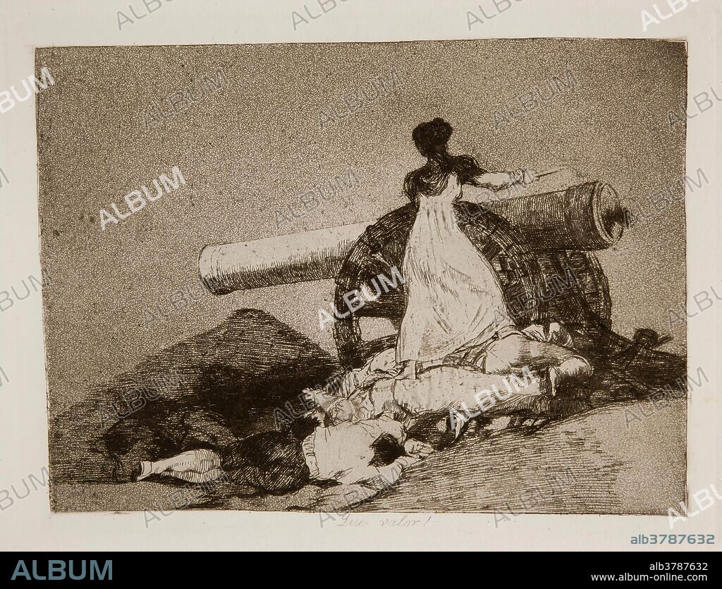 Francisco de Goya y Lucientes / 'Que valor! Desastres de la guerra, 7'. 1810 - 1814. Aguafuerte, Aguatinta, Bruñidor, Buril, Punta seca sobre papel avitelado, ahuesado, 158 x 209 mm.