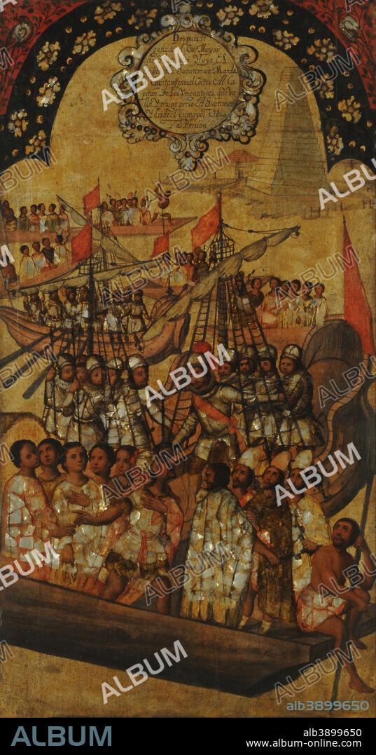 MIGUEL GONZALES. "La Conquista de México" -- panel 23. Date/Period: Last quarter XVII century. Painting. Height: 1,000 mm (39.37 in); Width: 520 mm (20.47 in).
