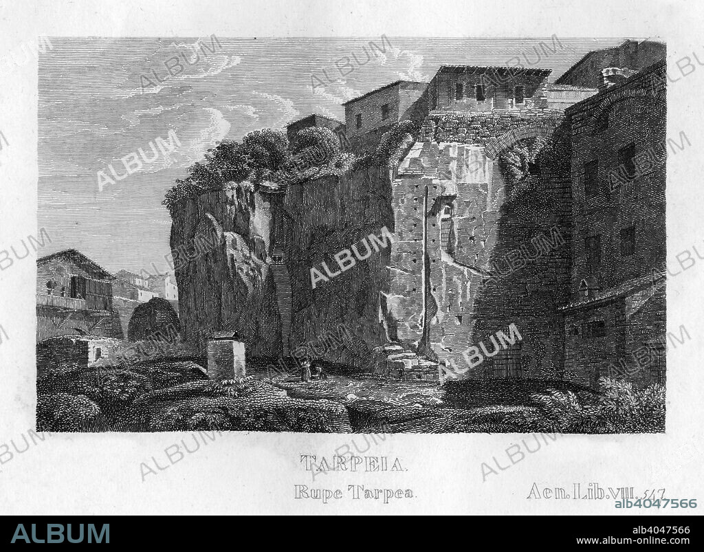 Tarpeian Rock, Rome, c1833. A steep cliff on the southern side of the Capitoline Hill overlooking the Forum, the Tarpeian Rock was used as an execution site during the Roman Republic. Convicted murderers and traitors were flung from the top to their deaths, as were people with mental or physical disabilities, who were believed to have been cursed by the gods.