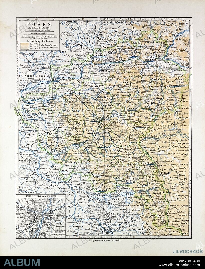 MAP OF POSEN (POZNAN), POLAND, 1899.