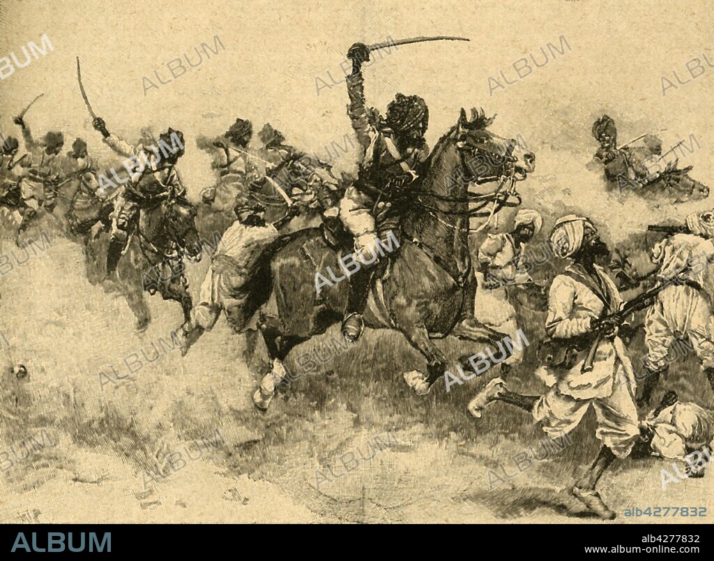 Charge of the cavalry at the Battle of Miani (Meeanee), Sindh, India, 1843 (c1890). From "Cassell's History of England - Special Edition, Vol. V."[Cassell and Company, Limited, London, Paris, New York & Melbourne, c1890].