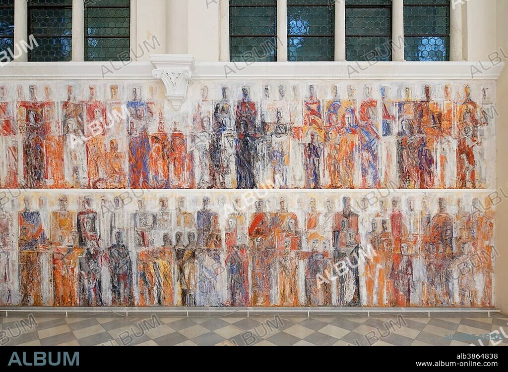 Secco, fresco painting by Valentin Oman, 1987, in the church of Marianum Tanzenberg, Schloss Tanzenberg Castle, Sankt Veit an der Glan, Carinthia, Austria