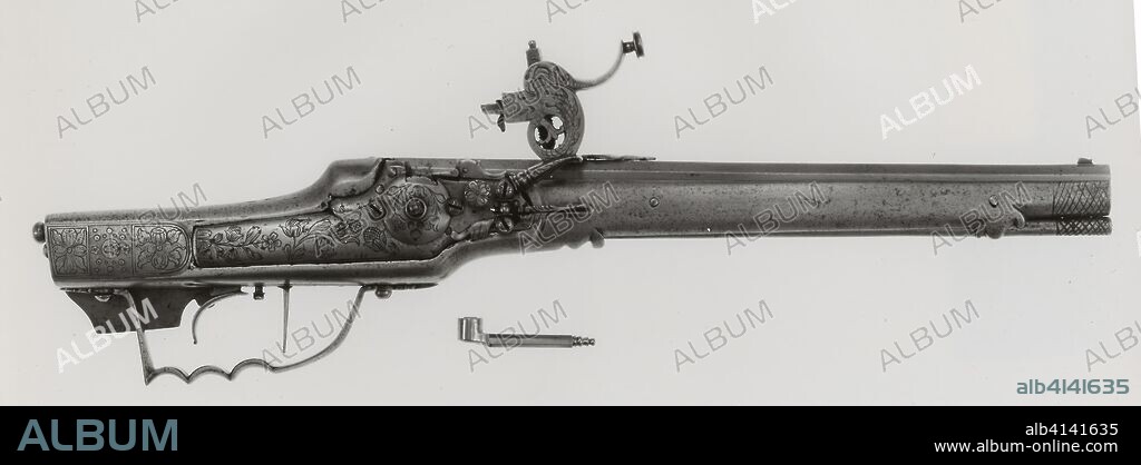 Boy's Gun. German. Date: 1650-1675. Dimensions: L. 31 cm (12 1/4 in.)
Barrel L. 20.8 cm (8 3/16 in.)
Wt. 1 lb. 7 oz.
Caliber .25. Steel and brass. Origin: Germany.