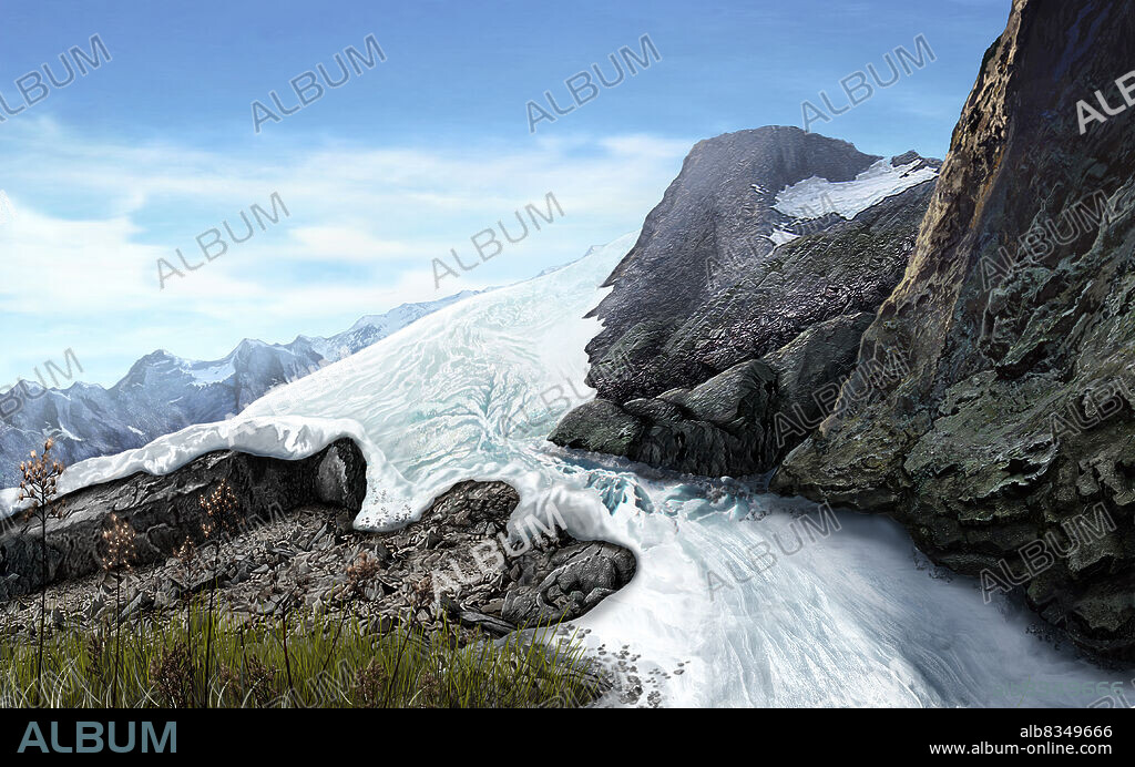 In the coldest regions of the planet, the snow never melts. As it collects, snow becomes compacted by its own weight. It turns granular and after several years is transformed into ice. As it slides down a mountainside,. this heavy ice becomes an enormous, moving mass called a glacier. Glaciers are found on Earths highest mountains. Vast continental glaciers, called inland ices, cover most of Greenland and Antarctica. The Greenland inland ice alone covers more than 660,000 square miles (1.7 million sq km). During the last ice age, a period of cold that affected much of our planet, an ice sheet several miles (or kilometers) thick covered almost 30 percent of the Earths land surface. This area included almost half of North America and Europe. With the gradual warming of the planet, most of the ice sheet melted. Today, ice caps and glaciers cover only about 10 percent. of the continents.