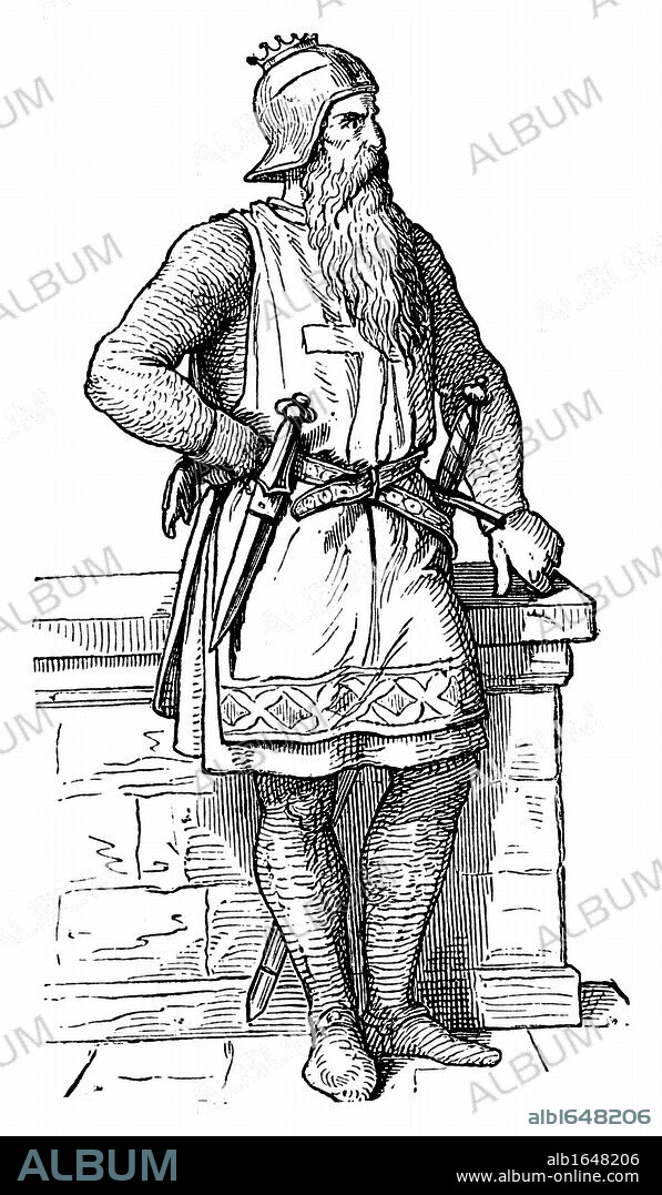 Frederick I, Barbarossa (Redbeard) c1123-1190. Succeeded his uncle Conrad III as Holy Roman Emperor in 1152. 19th century wood engraving.