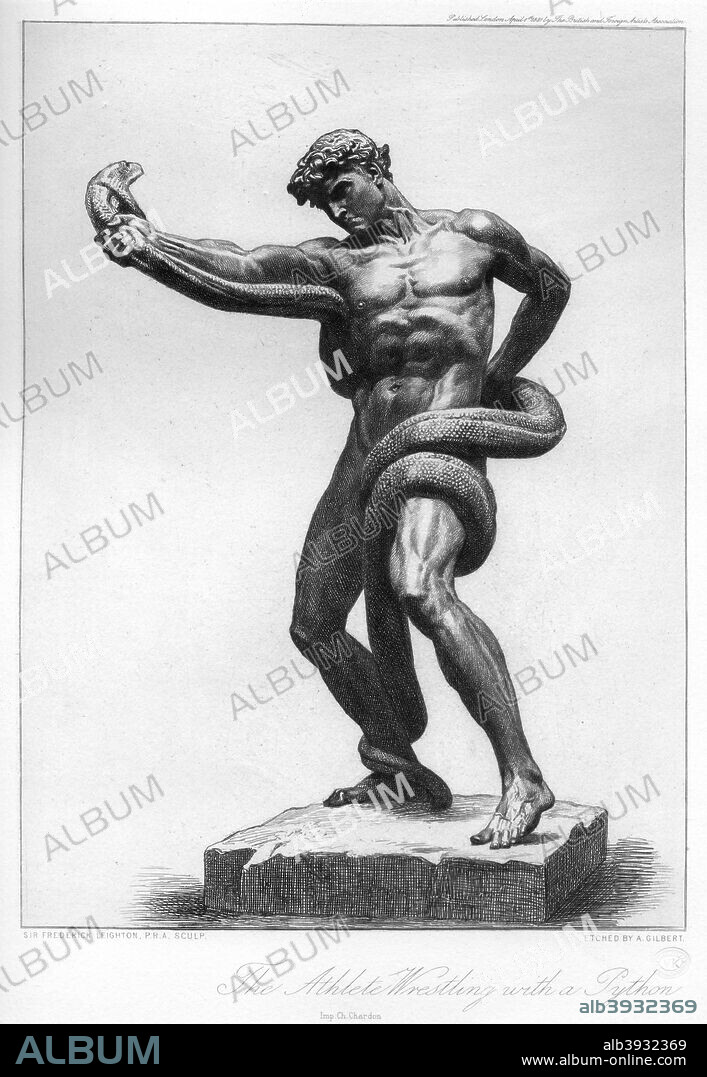 'The Athlete Wrestling with a Python', c1880-1882. Etching of the sculpture by Sir Frederic Leighton. A print from Modern Artists, prepared under the direction of FG Dumas, JS Virtue and Co, London, c1880-1882.