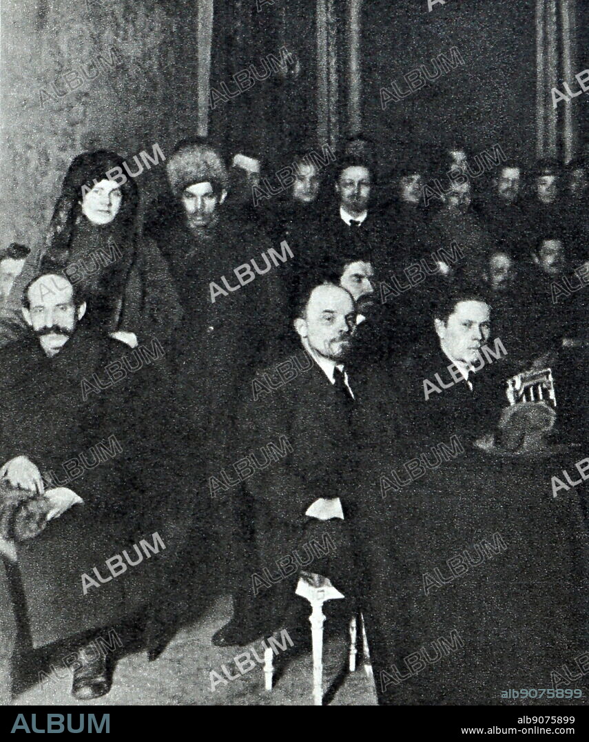 Vladimir Lenin on the podium at a rally in the Peoples House in Petrograd. March 13, 1919. Petrograd. Photographer - Bulla V.K.