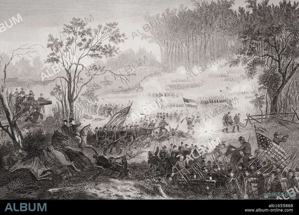 The Battle at Pittsburg Landing also known as the Battle of Shiloh Tennessee 1862.