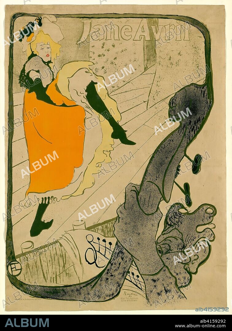 Jane Avril. Henri de Toulouse-Lautrec; French, 1864-1901. Date: 1893. Dimensions: 1,240 × 915 mm (image); 1,290 × 940 mm (sheet). Color lithograph on tan wove paper. Origin: France.
