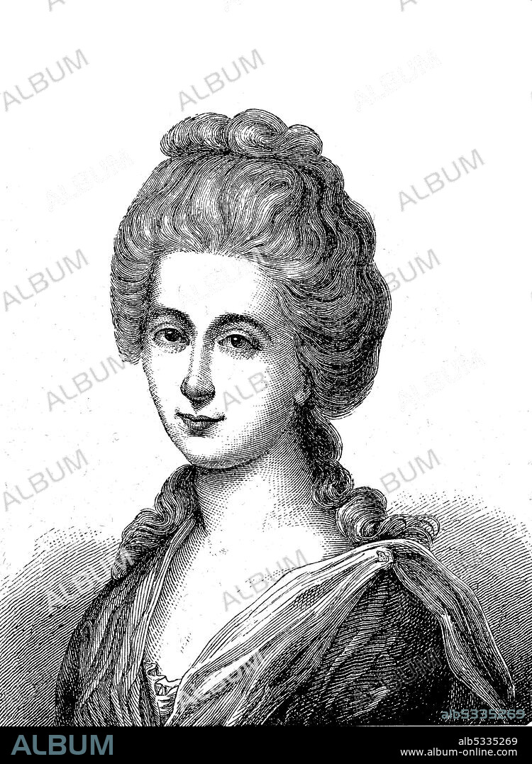 Charlotte Sophie Henriette Buff Kestner, January 11, 1753 - January 16, 1828, the model for Lotte in Johann Wolfgang von Goethe's The Sorrows of Young Werther  /  Charlotte Sophie Henriette Buff Kestner, 11. Januar 1753 - 16. Januar 1828, das Vorbild der Lotte in Johann Wolfgang von Goethe Die Leiden des jungen Werthers, Historisch, historical, digital improved reproduction of an original from the 19th century / digitale Reproduktion einer Originalvorlage aus dem 19. Jahrhundert.