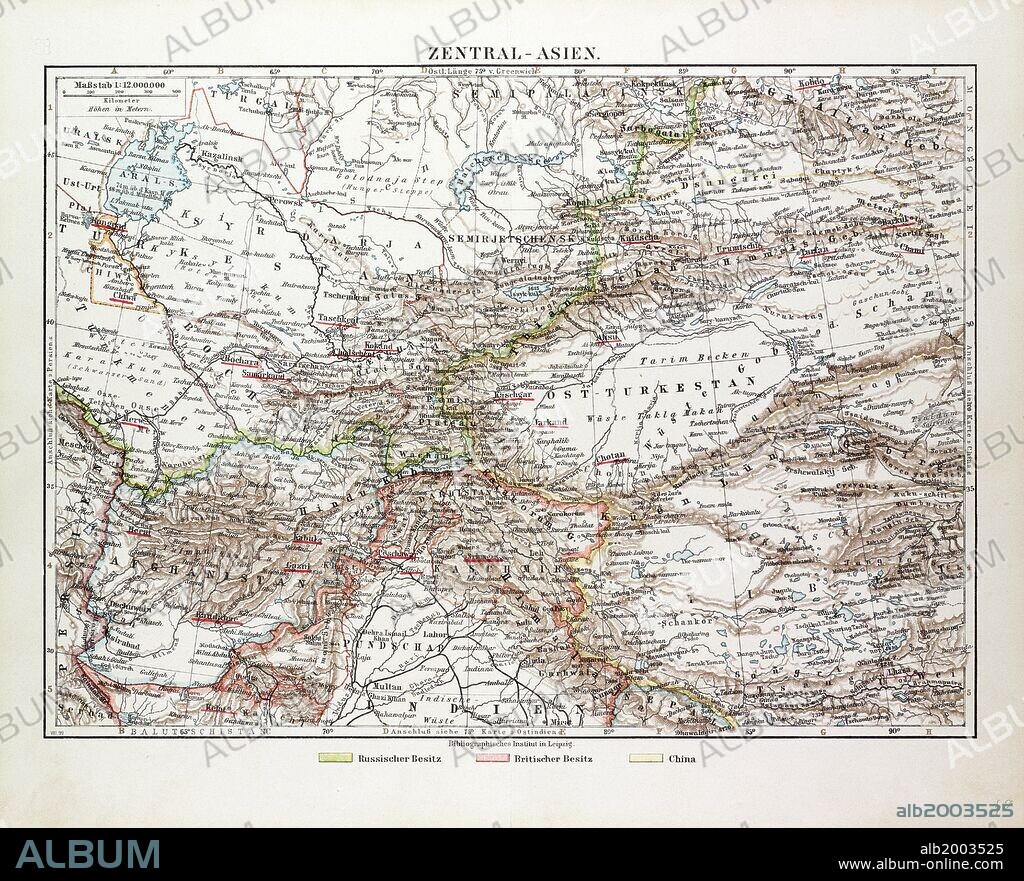 MAP OF CENTRAL ASIA, AFGHANISTAN, PAKISTAN, REPUBLIC OF TAJIKISTAN, TURKMENISTAN, THE REPUBLIC OF UZBEKISTAN, TIBET AND THE NORTH OF INDIA, 1899.