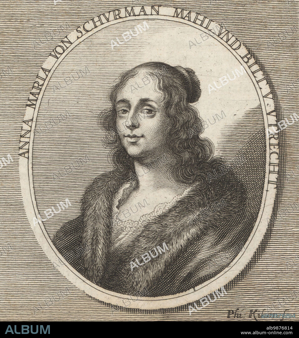 Anna Maria van Schurman, Dutch painter, engraver, poet, and scholar, 1607-1678. Known for her exceptional learning and her defence of female education. Anna Maria von Schurman Mahl. und Bilt. v. Utrecht.