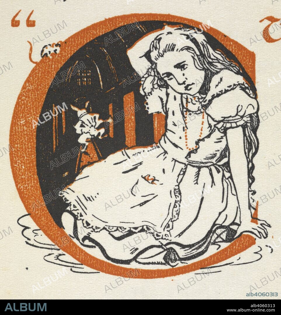LEWIS PSEUD. [I. E. CHARLES LUTWIDGE DODGSON] CARROLL and GWYNEDD M. HUDSON. Illuminated letter C with Alice and the White Rabbit inside. Alice's adventures in wonderland / by Lewis Carroll ; illustrated by Gwynedd M. Hudson. [London?] : Hodder and Stoughton, [1922?]. Source: YA.1997.b.4119 page 15 detail.